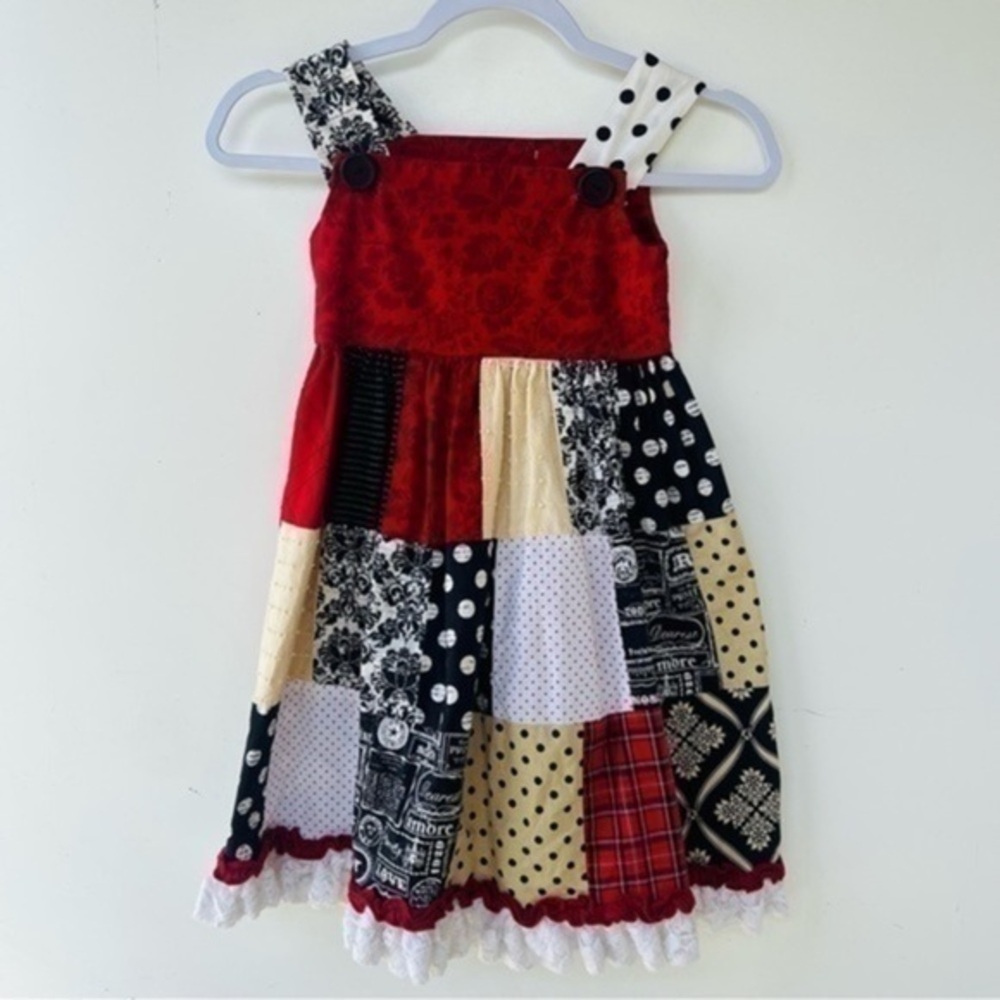 PERSNICKETY Dress Girls‎ Size 6 Patchwork Art Lace Hem 100% Cotton